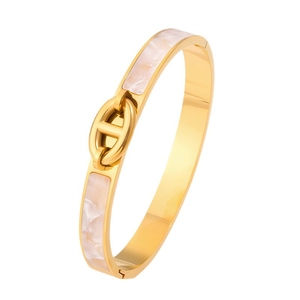 Luxurious gold stainless steel pig nose cuff bracelet with elegant marble resin inlay