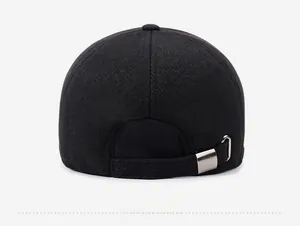 Rear view of men's winter cap showing adjustable silver metal buckle and fabric texture