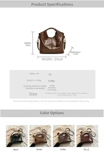 Detailed size chart and specifications for vintage oil wax PU leather tote bag