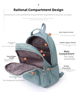 Detailed internal structure of nylon backpack featuring a 15.6 inch laptop compartment