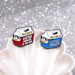 Funny milk box enamel pins with cool sunglasses in red and blue creative metal badges