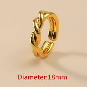 Fashionable twisted gold brass open ring for women with adjustable 18mm diameter design