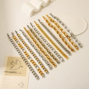 Variety of 18K gold plated titanium steel chain bracelets in various textures and styles