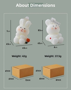 Detailed dimensions of 7cm and 6.5cm rabbit scented candles with packaging box measurements