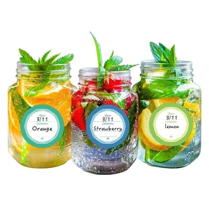 Waterproof synthetic paper labels for glass bottles with date and content writing space