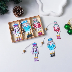 6-piece printed wooden nutcracker soldier ornaments set in a wooden box for Christmas decor