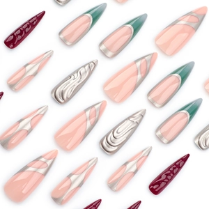 Faux ongles 3D punk argentés nacrés de style français Y2K et forme stiletto long