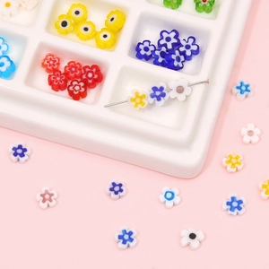 6mm millefiori flower glass beads in a sorting tray for DIY jewelry making and crafts