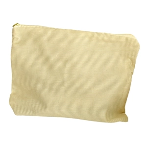 Plaid canvas cosmetic bag with gold zipper closure for travel storage and makeup organization