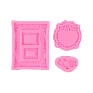 Pink silicone mold set for vintage frames mirrors and combs for cake decorating
