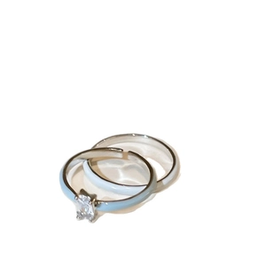 Adjustable light blue enamel zircon ring set in silver finish for a minimalist style