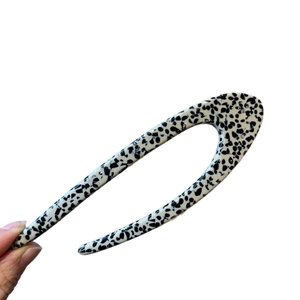 Elegant U-shaped acetate hair fork with dalmatian dot pattern for women hair styling