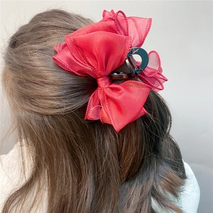 Large Organza Bow Hair Claw Clip Sweet Elegant Mesh Fabric Hair Catch For Women Hair Accessories