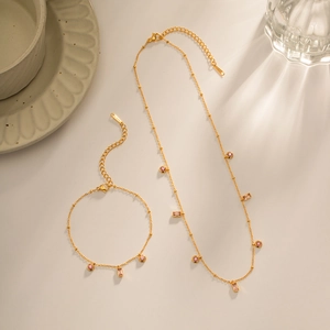 Collier Et Bracelet En Acier Inoxydable Plaqué Or Pendentifs Zircon Rose Violet Rond Carré Bijoux Élégants Femmes