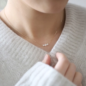 S925 sterling silver gold plated clover flower necklace with crystals for women