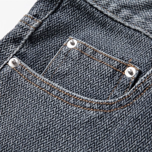 Men's retro starry pattern denim shorts with metal rivet details and yellow stitching