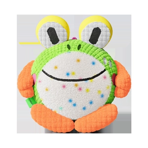 Interactive plush frog dog toy with squeaker made of green corduroy for pet chewing fun