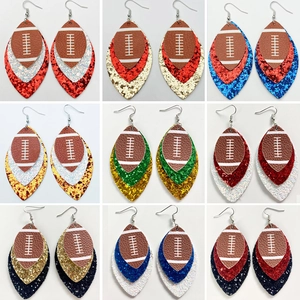 Faux Leather Multilayer Teardrop Earrings Glitter Sporty Baseball Football Team Color Fashion Jewelry Women