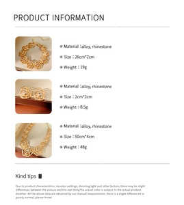 Detailed size and weight chart for the gold flower necklace and earring jewelry set