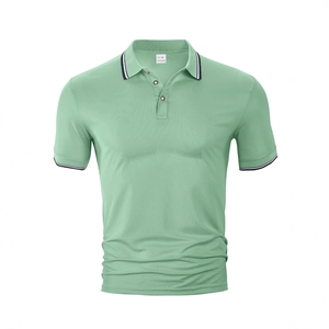 Polo respirant pour homme vert menthe avec col rayé et tissu en polyester à 100 %