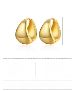 Macro shot of gold teardrop earrings showing 16mm height and polished golden finish