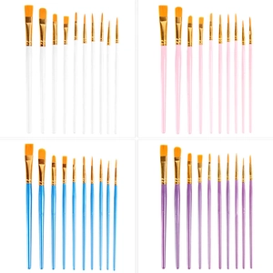 Set of 40 art paint brushes in blue pink white and purple with diverse tip shapes