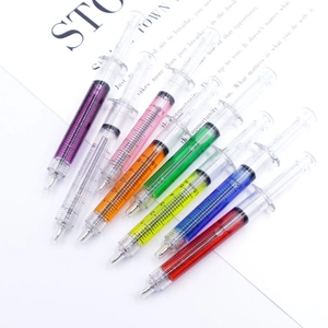 Novelty Syringe Shape Ballpoint Pen Creative Plastic Liquid Filled Gel Pens With Scale Markings For Office School
