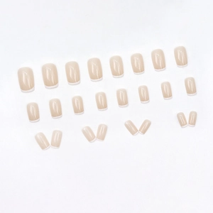 Classic French square press-on nails set with 24 pieces in nude pink and white