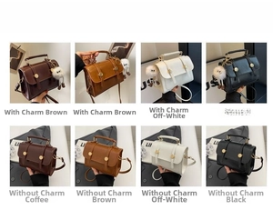 Detailed grid view showing vintage square crossbody bags in coffee, brown, white and black