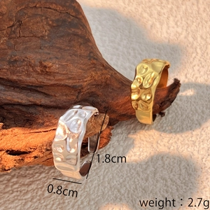 Textured 18K gold and silver stainless steel open rings with irregular hammered finish
