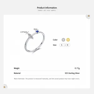 Anello aperto in argento sterling 925 con zircone marquise e gemma di zaffiro blu elegante