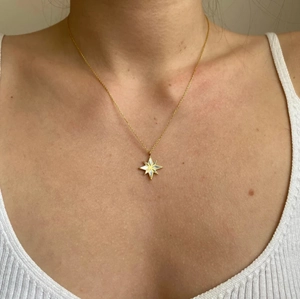 18K gold plated titanium steel necklace with star pendant and natural shell inlay