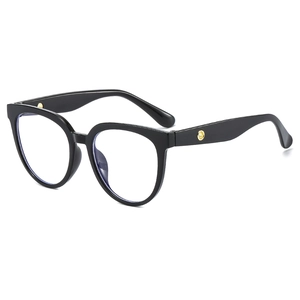 Classic black oversized round frame anti-blue light glasses in a professional side view