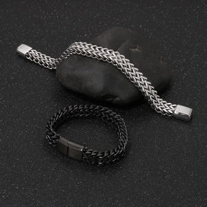 Classic stainless steel woven dragon chain bracelet for men in silver and black colors