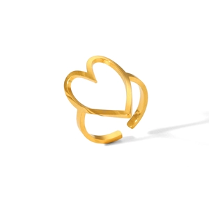 18K gold-plated stainless steel hollow heart ring featuring an adjustable open design