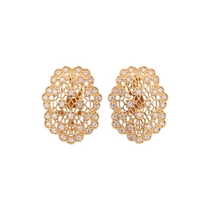 French vintage oval hollow earrings with sparkling zircon stones in a gold finish