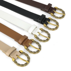 Snakeskin texture PU leather belts for women with decorative gold woven buckles