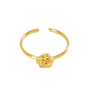 French vintage 18K gold plated rose flower open adjustable ring for women