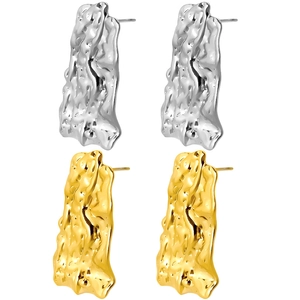 Irregular lava texture stud earrings in silver and gold plated 304 stainless steel