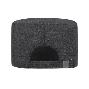 Winter fleece-lined wool cadet cap in dark grey with adjustable back metal buckle strap