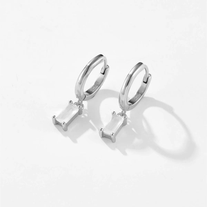 Elegant S925 sterling silver hoop earrings with rectangular white zircon drop pendants