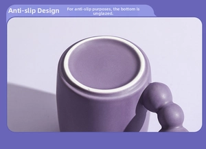 Detail of purple ceramic mug base showing the unglazed non-slip ring and matte texture