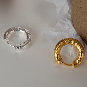 Minimalist S925 sterling silver hoop earrings with unique hammered lava texture finish