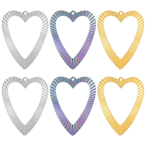 Heart Pendant Stainless Steel Ribbed Textured Hollow Wave DIY Jewelry Making Supplies Electroplated Accessories Women