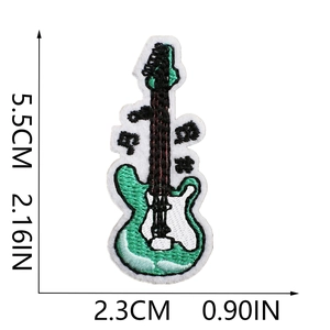 Green and white electric guitar embroidered patch with detailed size measurements