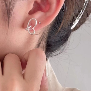 Twisted Double Heart Stud Earrings 925 Sterling Silver Minimalist Hollow Geometric Fashion Jewelry For Women