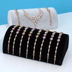Velvet Jewelry Display Stand Semi Circular Pillow Necklace Bracelet Holder Countertop Showcase Organizer