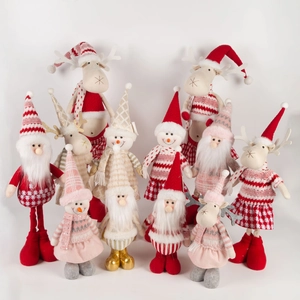 Classic Christmas plush figurines set including Santa Claus, reindeer and snowmen decorations