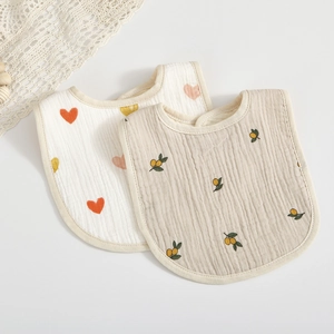 6-layer cotton gauze baby bibs set with colorful heart and lemon patterns in soft ins style