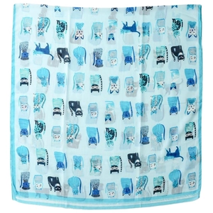 Cute light blue square scarf featuring various blue and black playful cat prints